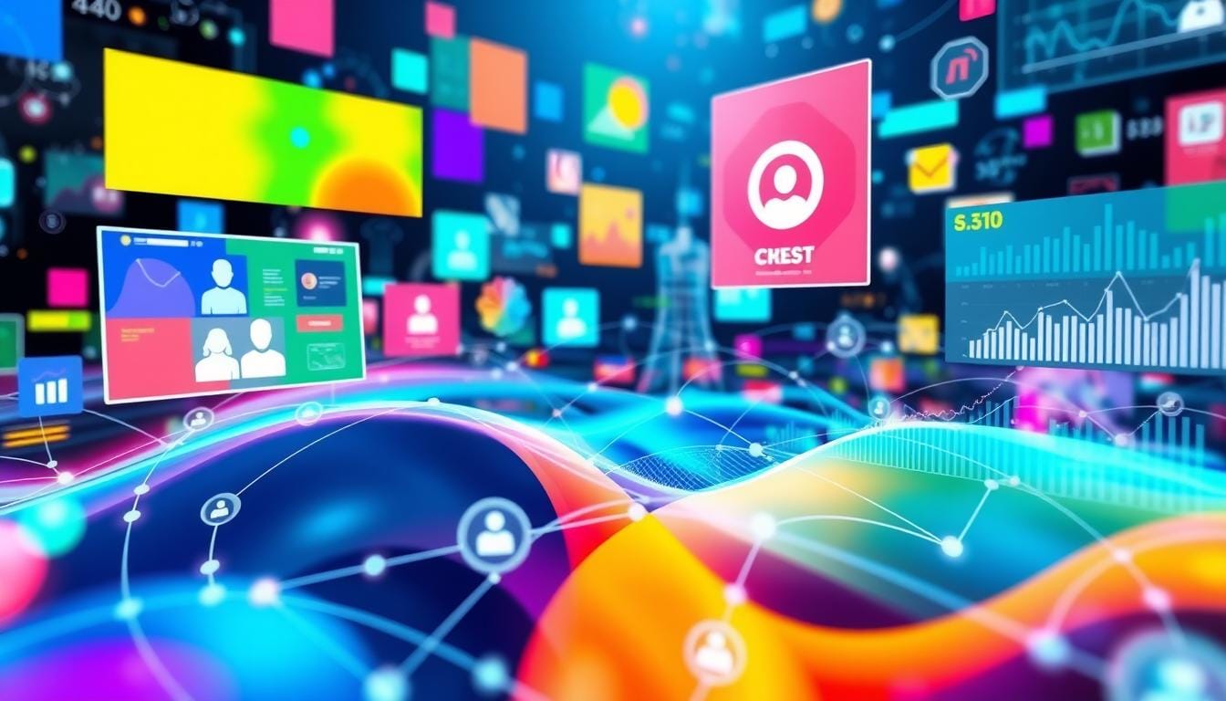 Ilustracja sieci połączeń między odbiorcami i reklamami w mediach społecznościowych